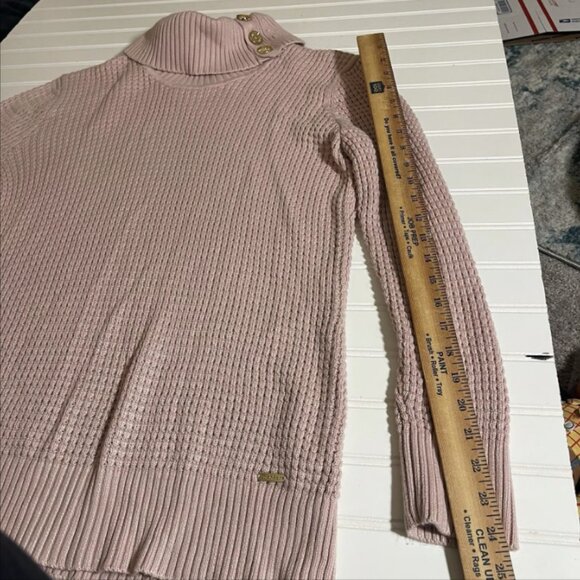 Calvin Klein Women’s Pink Cowl Neck Knit Long Sweater Gold Buttons Size M - Picture 9 of 12